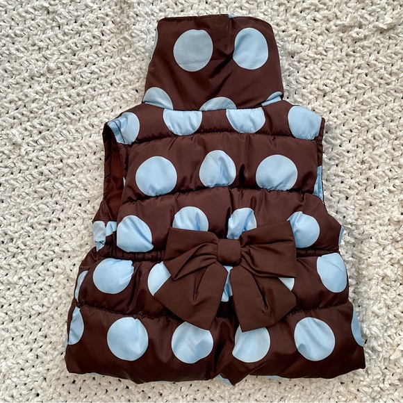 Gymboree Polka Dot Puffer Vest Java Brown Sky Blue Dots 2010 EUC Sz 6-12 Months - Picture 2 of 7